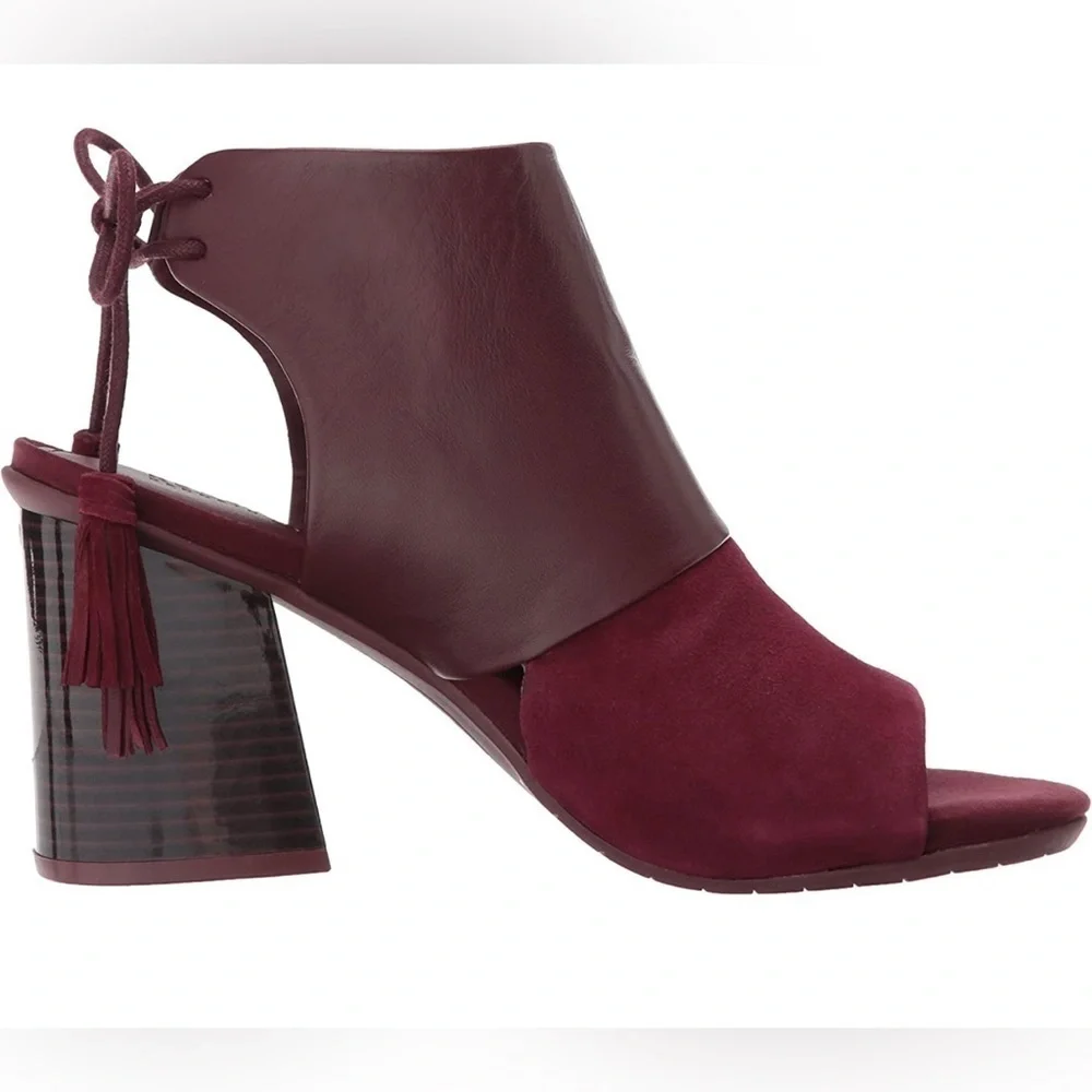 NEW Kenneth Cole Reaction Reach The Stars Peep Toe Burgundy Leather Bootie - Picture 4 of 16